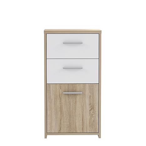 NEWFACE Preiswerte Kommode, Holz, Sonoma Eiche Dekor Kombiniert Mit Weiß, 40.3 x 29.6 x 77.5 cm