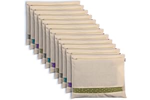 SOLSTICE Cotton Saree Bags, Covers for Storage Set with Zip Closure for Clothes Bags and Wardrobe Organizer with Transparent mesh window (16 x 14 Inches) (Pack 0f 12)