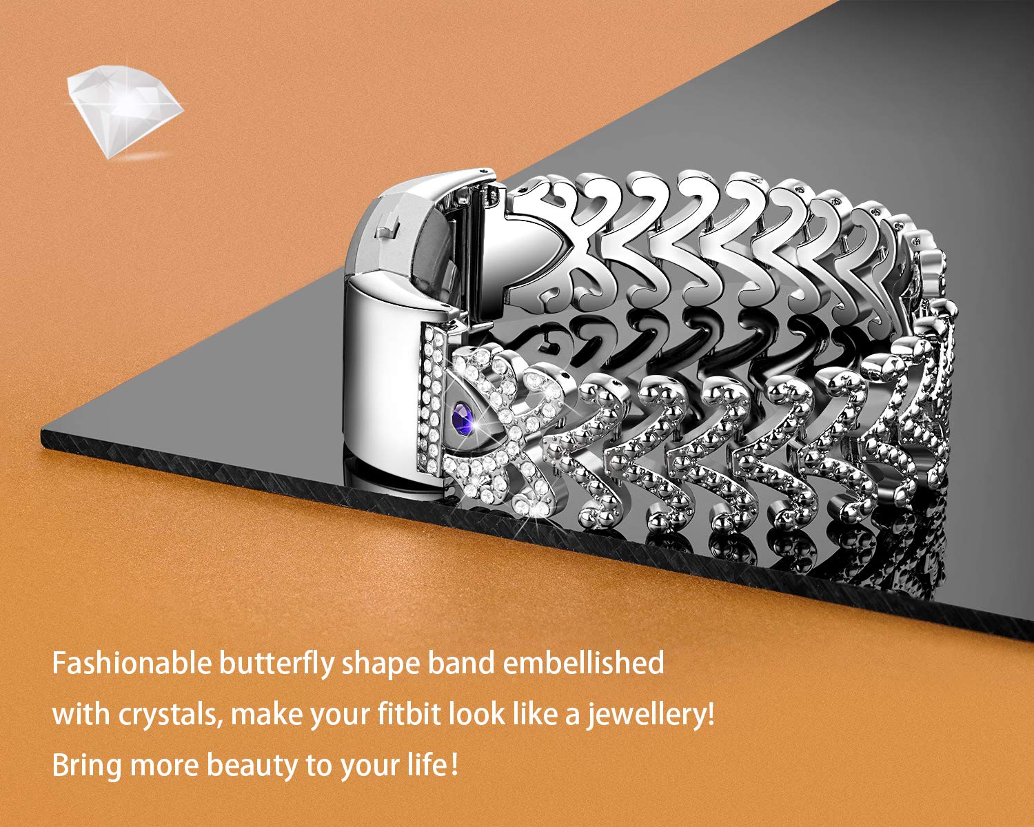 Kaleidoc Bands Compatible Fitbit Charge 2 - Metal Replacement Wristband with Premium Rhinestone Crystals, Adjustable Classy Bracelet Strap Compatible Fitbit Charge 2 Bands