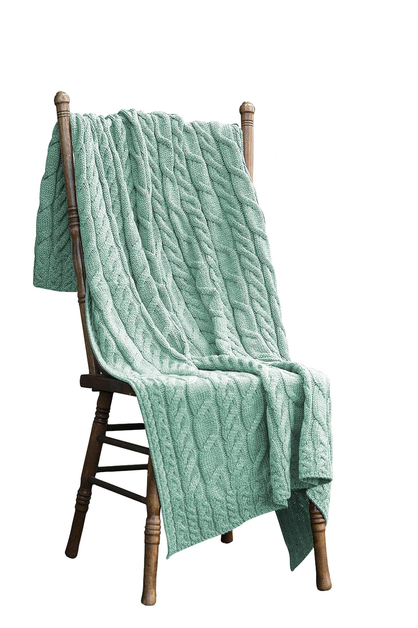 Aran Woollen Mills Irish Cable Knit Blanket Supersoft Merino Wool Throw Made in Ireland 40" x 60" (Seafoam Green) โ image 1