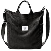 KALIDI Corduroy Tote Bag, Large Messenger Bag Shoulder Hobo Anti Splash Crossbody Zipper Bag Casual Work Shopping Women