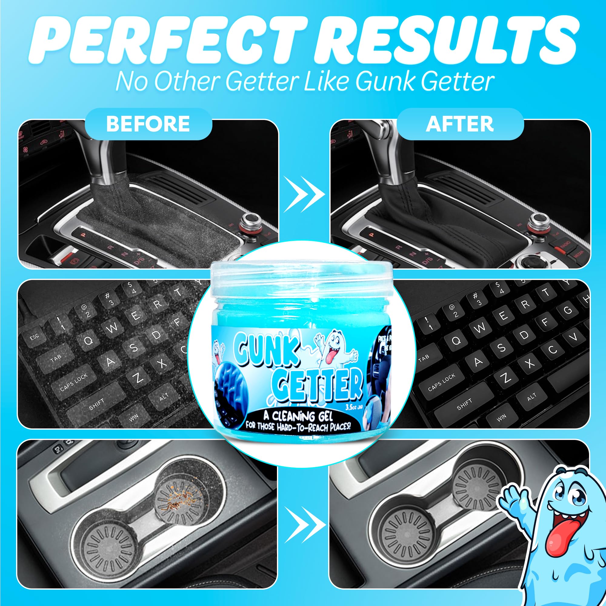 PeerBasics Gunk Getter, Cleaning Gel for Those Hard to Reach Places, Automotive Cup Holder Electronic Keyboard Office, Slime Gel Cleaner Dust Crumb Removal (Jar, Blue, 3.5oz)
