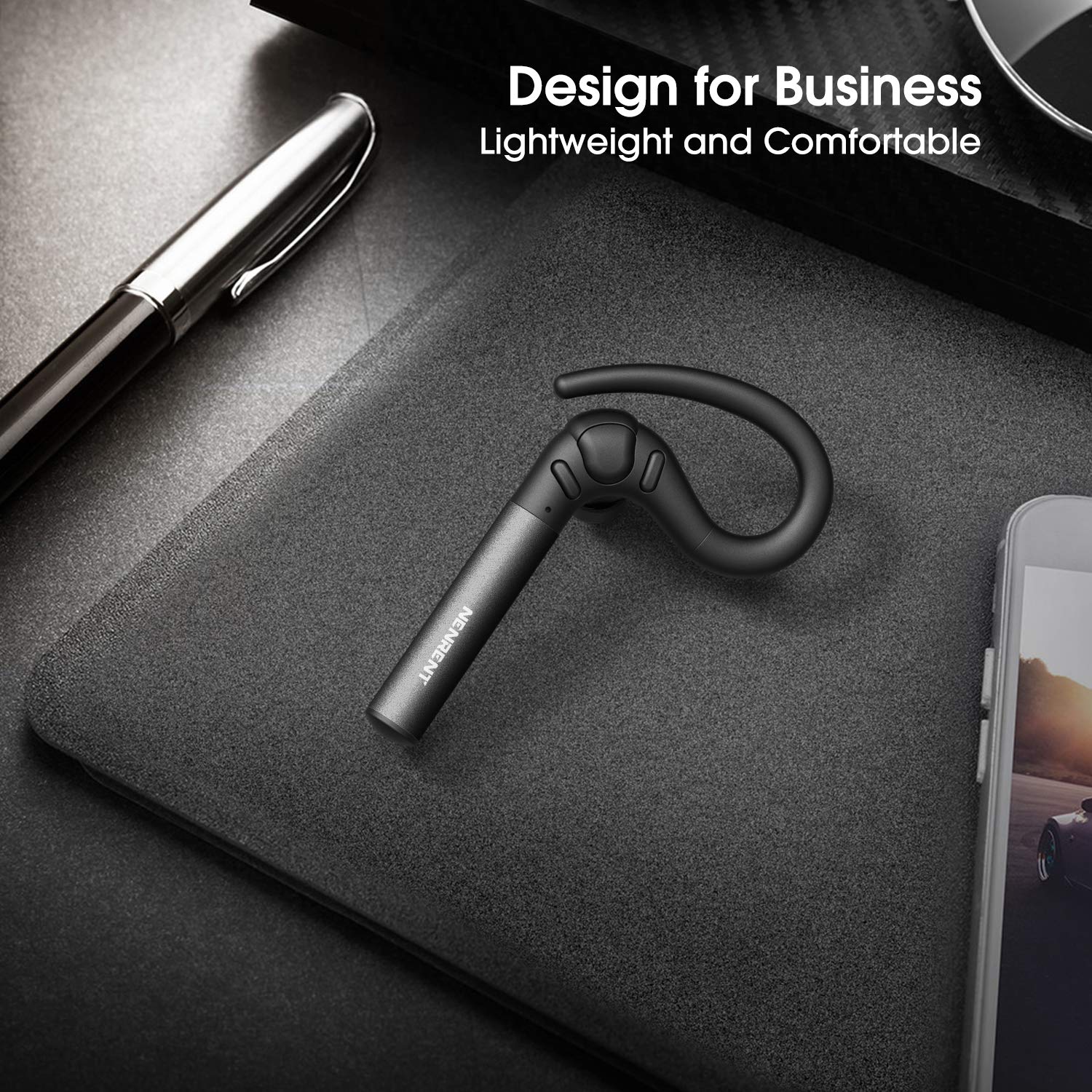 NENRENT S580 Bluetooth Headset,Longest Call Time Up to 12-15 Hour Right Ear Wireless Headphone Earphone Earpiece with Mic Hands-Free Calls Black 1 Piece