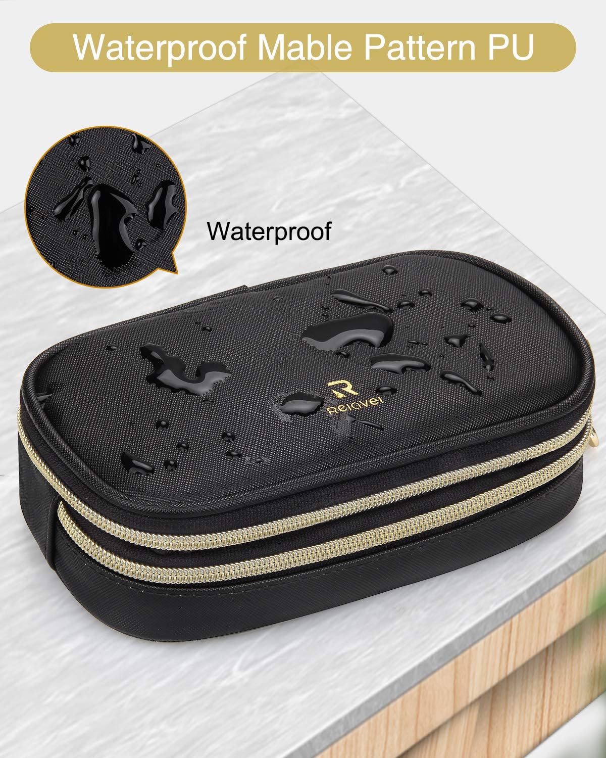 Makeup Bag Makeup Case for Women Dual Layer Compact Brush Holder Organizers Brush Organizer Makeup Storage for Women Girls Christmas Gift (Small, Black PU)