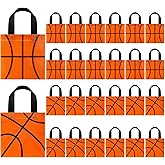 Sweetude 24 Pcs Sports Non Woven Gift Bags Snack Goodies Candy Treat Bags for Sport Party Decorations Party Supplies, 7.9 x 7.9 Inch (Basketball)