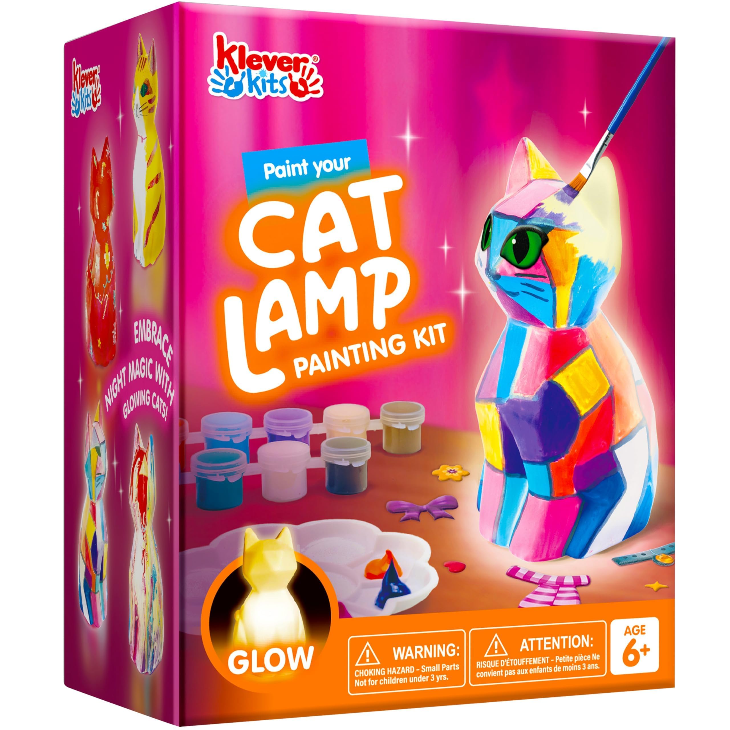 Klever Kits Paint Your Own Cat Lamp Kit,Arts and Crafts for Kids Age 6 7 8 9 10 11 12,DIY Night Light Painting Kit,Girls Crafts Kit,Cat Toys for Kids,Activities Art Supplies,Birthday Presents