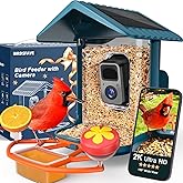 BIRDSFAVE Bird Feeder with Camera Solar Powered, 2K Live Auto Capture Videos Pictures Smart Camera Bird Feeder with 32GB Card Add-ons, Arrival Alerts AI Identify, Gift for Birdlover Mom Dad, 2.4G WiFi