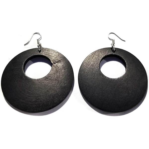 Large Bohemian Wood Hoop Earrings - 2.25 Inch Circle Earrings In Brown & Black