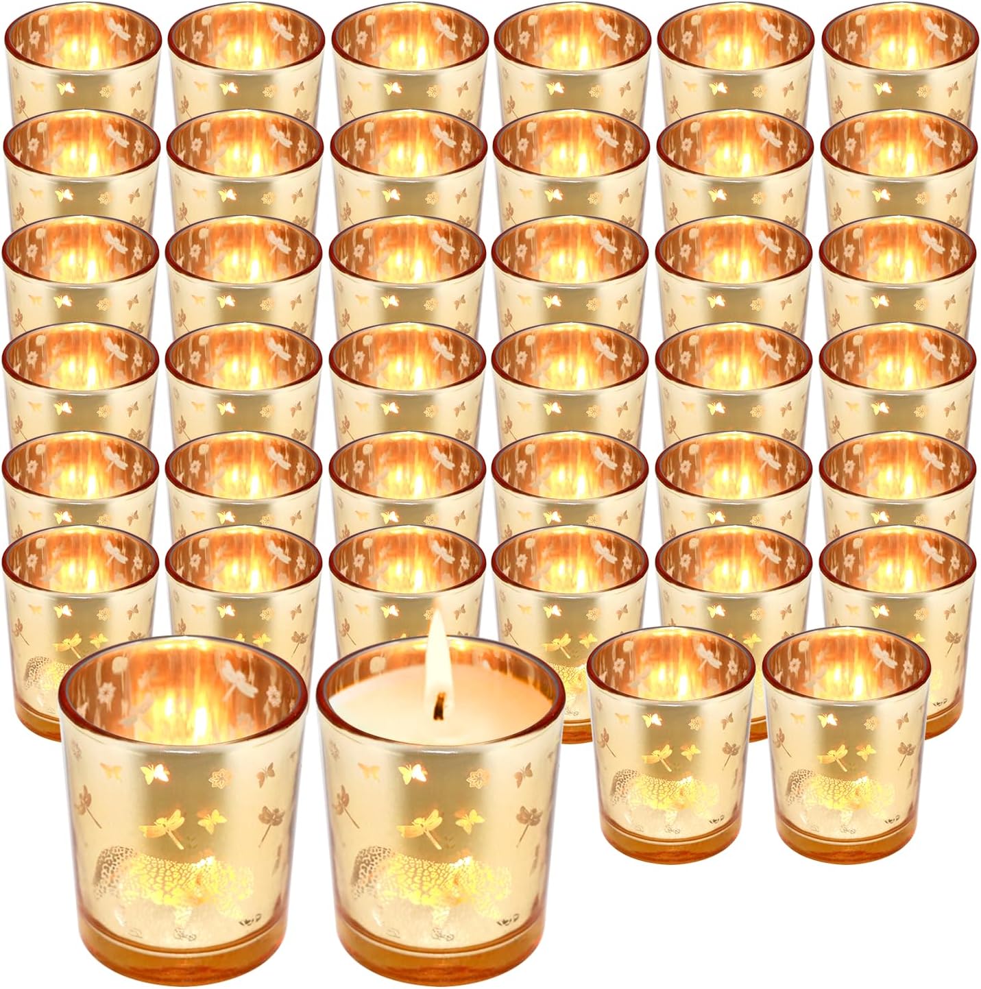 Candles & Holders - Salzesfalls Mercury Glass Tealight Candle Holder Bulk- Gold Glass Votive Candle Holders Set of 40 - for Festival Decor/Parties Holiday