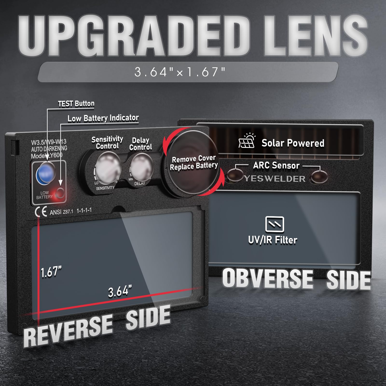 YESWELDER Auto Darkening Welding Helmet, Blue Light Blocking, 1/1/1/1 True Color Solar Powered Welding Hood with 2 Arc Sensors, Wide Shade 3.5/9-13 Welder Mask for TIG MIG ARC and Grind