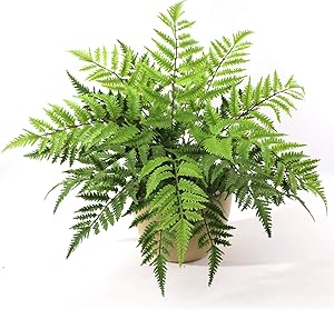 Larksilk Leatherleaf Fern Artificial 28" Plant | 7 Frond Silk Greenery Bush for Indoor Home Décor or Outdoor Plant, Hanging Basket, Planter, 4-Pack
