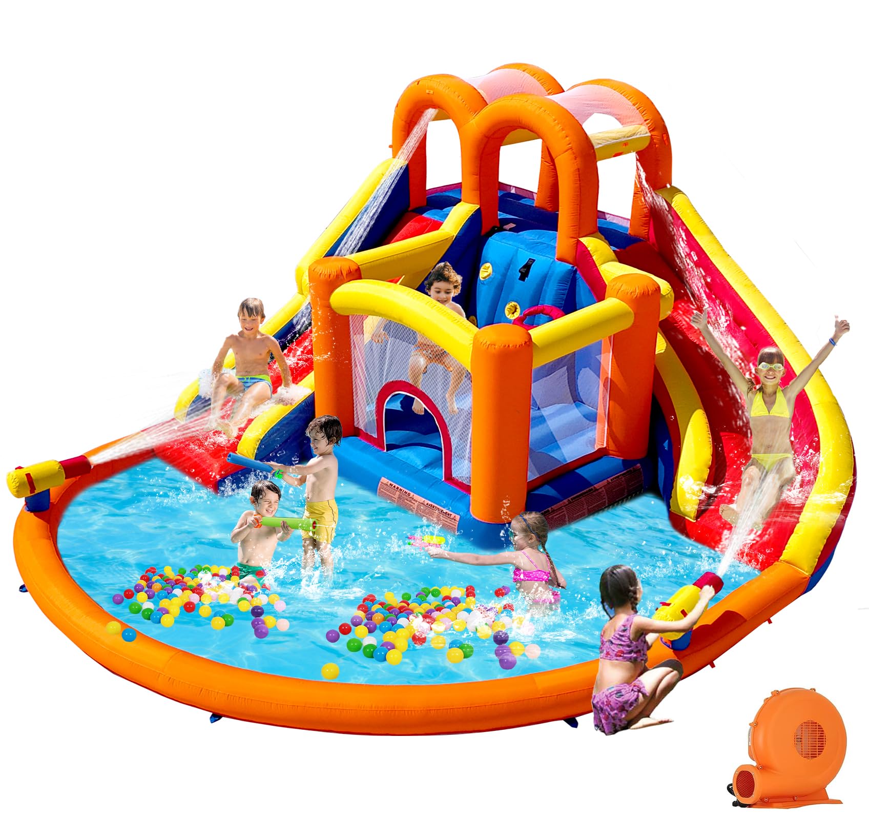 Photo 1 of ****************Missing blower and is also ripped*************
HuaKastro 14.2x12.8FT Inflatable Water Double Slides and Bounce House for Active Kids 3-12, Big Kids Backyard Water Park - Bounce, Climb, Slide & Splash for Big Fun at Party (Blower Included)