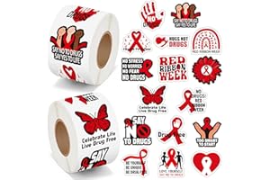 BeYumi Red Ribbon Roll Stickers - 1000Pcs Red Ribbon Week Awareness Stickers in 2 Rolls Waterproof Vinyl Drug Free Say No to Drugs Decals School Events Anti-Drugs Campaigns Laptop Bottle Luggage Decor