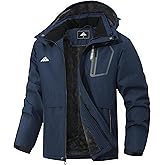 MAOYSSEN Men's Waterproof Winter Ski Jacket - Waterproof Fleece Lined Hooded Windproof Winter Snowboard Jacket