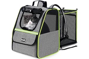 Pecute Cat Backpack Carrier, Expandable Cat Backpack for Cats Dogs up to 11 lbs, Pet Travel Backpack for Small Dogs Medium Cats, Cat Carrier with Ventilated Mesh, Safety Leash, Hiking Outdoor, Grey​