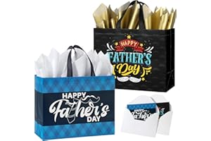 STYPOP 13" Fathers Day Gift Bag with Tissue Paper,2 Pack Large Father's Day Bag Bulk,Reusable Gift Bag with Handles -Father's Day Gifts for Dad,Grandpa,New Dad,Brother,Grandfather Fathers,Uncle (Black,Blue)