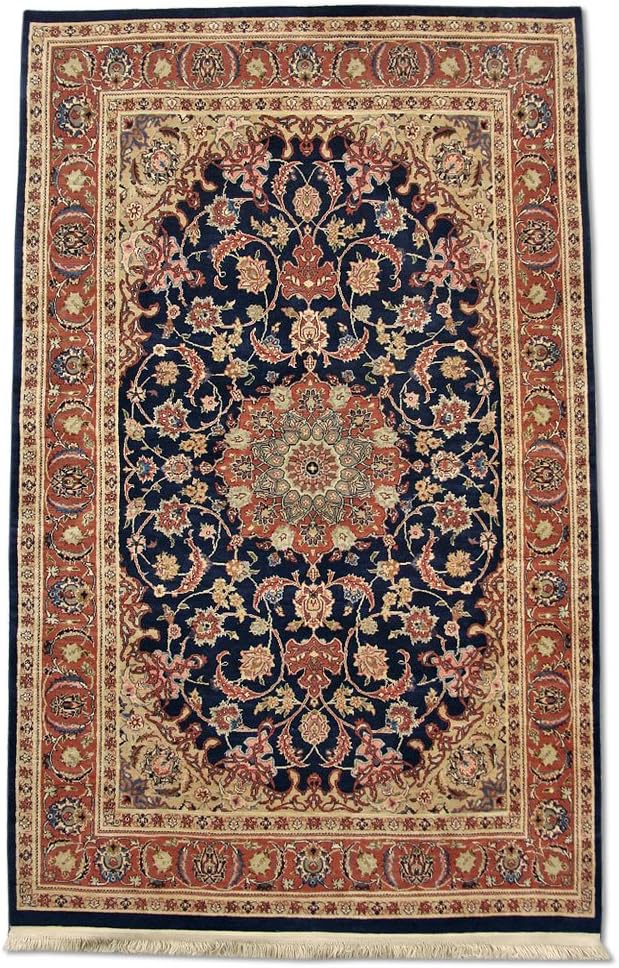 Traditional Persian Handmade Isfahan Rug, Wool, Deep Midnight Blue, Medium, 136 X 215 cm, 4' 6" x 7' 1" (ft)