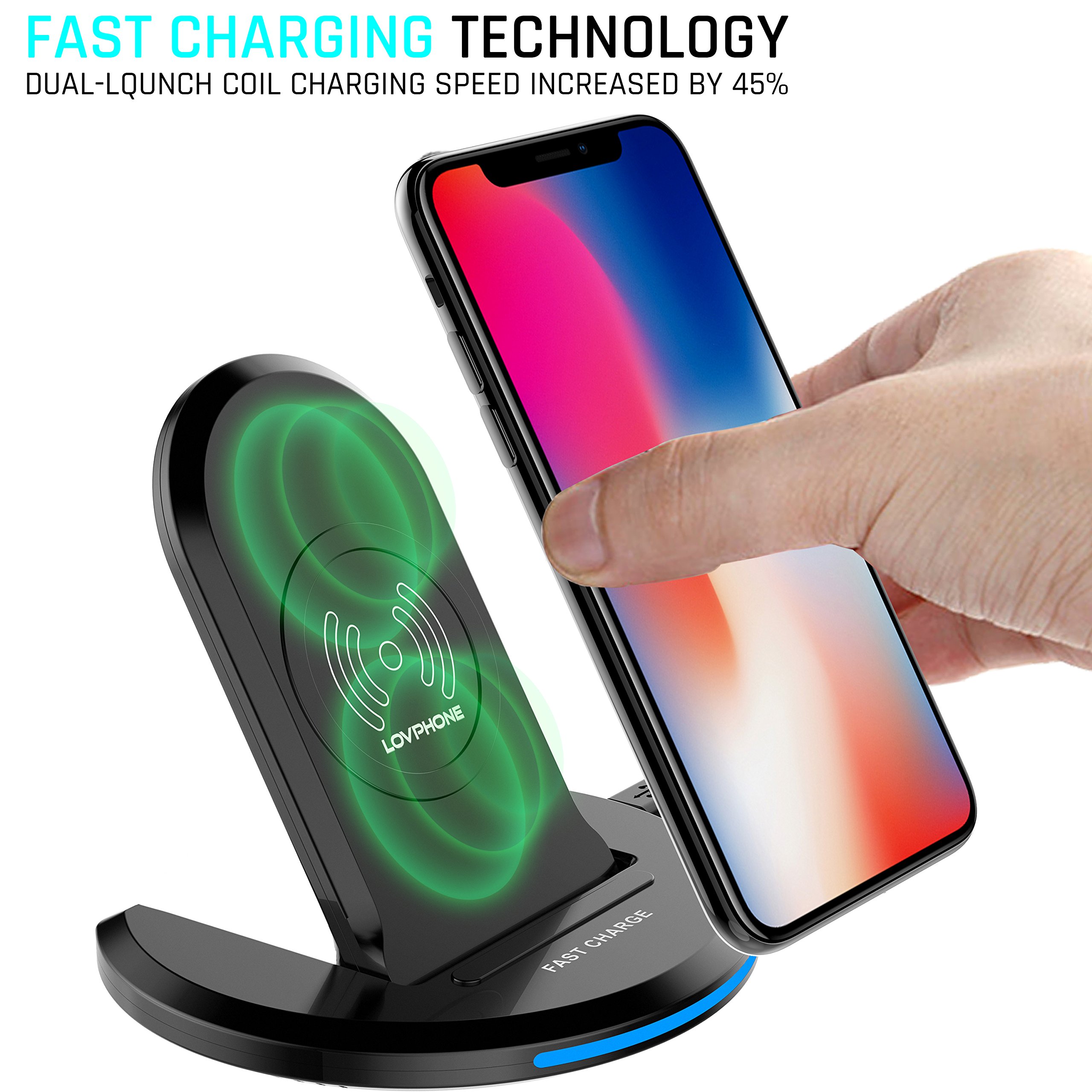 Fast Wireless Charger, QI Wireless Charging Pad Stand with LED Light, Overheat Protection