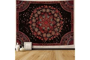 Accnicc Boho Mandala Tapestry Wall Hanging Hippie Bohemian Floral Flower Medallion Tapestry Aesthetic Small Vintage Black Red Indian Tapestries for Bedroom Living Room Dorm Decor 48 x 36 Inch