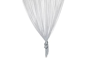 TRIXES Dew Drop Silver Grey String Curtain Panel - 90 x 200 cm - Waterfall Effect - Glitter Thread Partition Divider - Home D