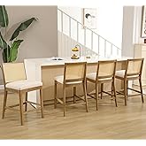 RIVOVA 26.5" Rattan Bar Stools Set of 4 Modern Linen Fabric Upholstered Counter Height Bar Stools, Kitchen Island Barstools w