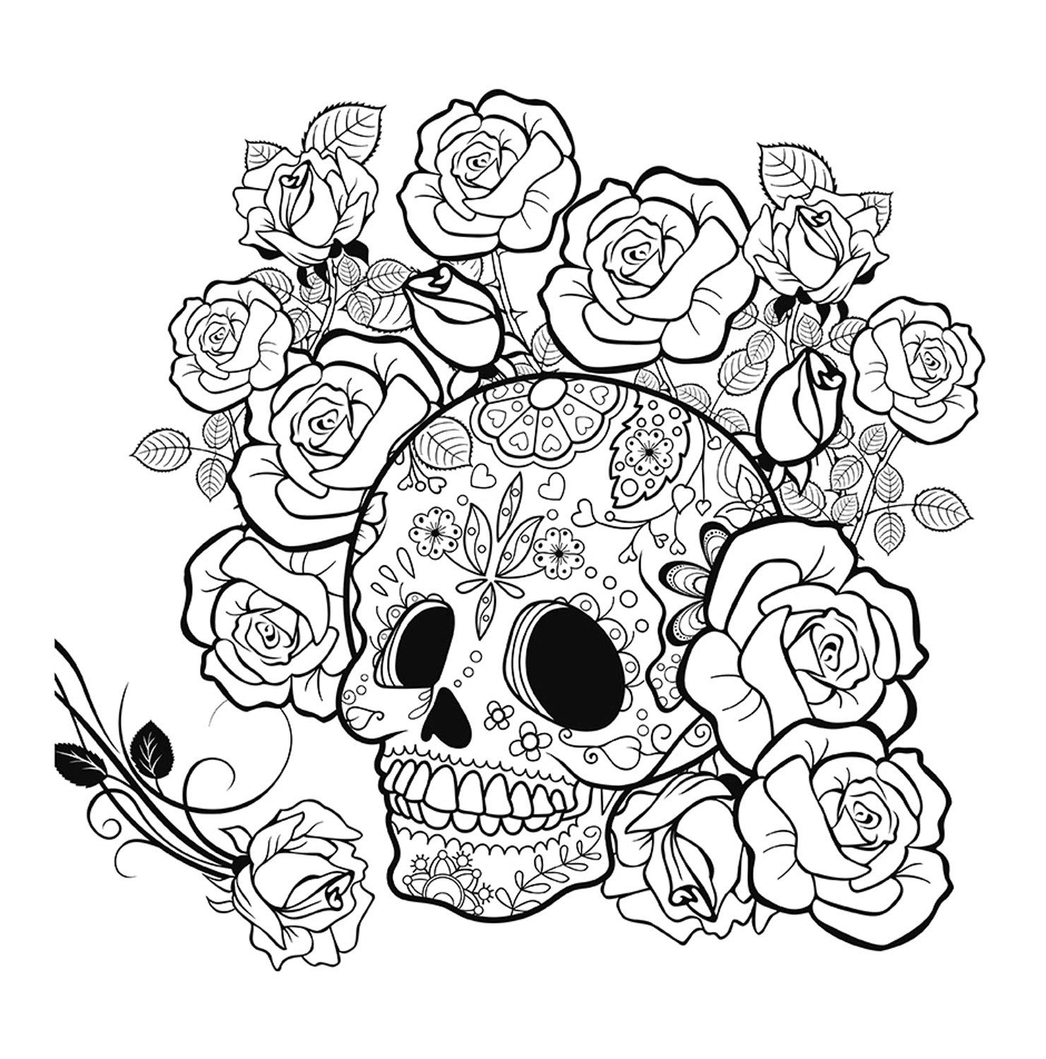 Honsell 12140 Stretcher Frame with Skull Motif, Size 30 x 30 cm, Pre-Printed Motif for Colouring with Acrylic, Watercolour and Oil Paints and Felt and Colouring Pencils