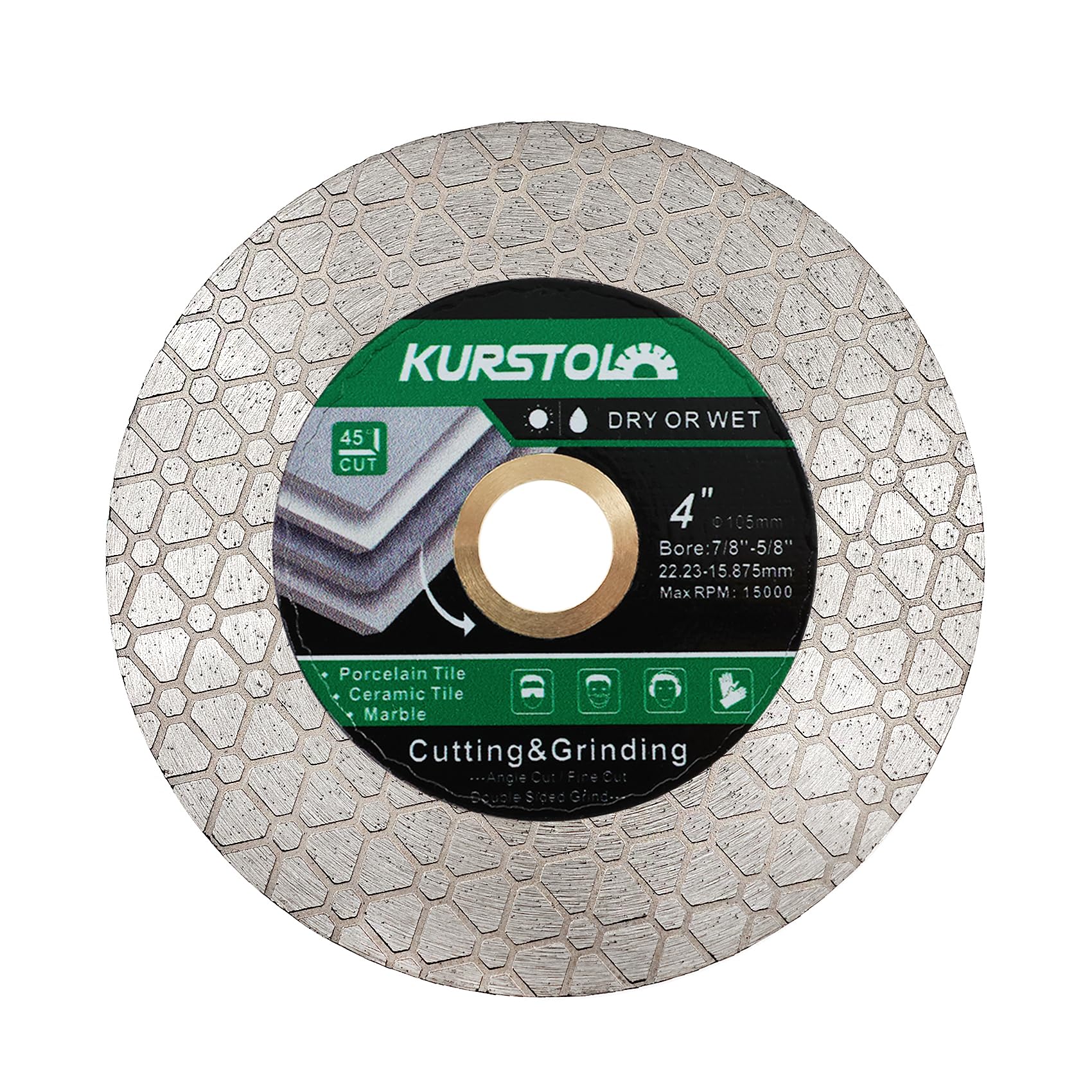 KURSTOL Diamond Cutting Disc - 4“/105mm Dual-Purpose Tile Diamond Saw Blade,Angle Grinder Blade Arbor 7/8"-5/8" for Cutting and Grinding Ceramic Tiles,Porcelain,Granite,Marble