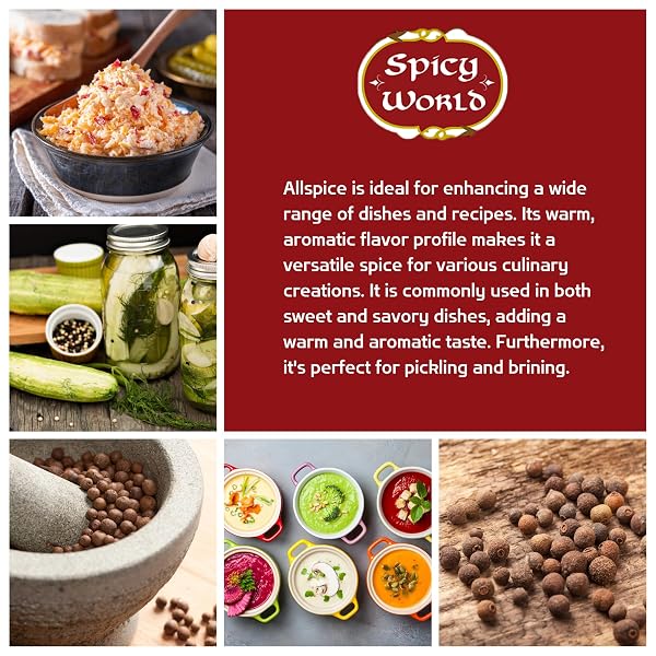 SPICY WORLD WHOLE ALLSPICE BERRIES 14 OZ RESEALABLE BAG | ALL SPICE PIMENTO JAMAICA PEPPER FOR COOKING & SEASONING | VERSATILE BERRY FOR CURRIES, SOUPS AND EVEN PASTRIES