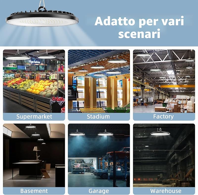 200W UFO LED High Bay Light, 30000LM, 6000K Cool White UFO LED Workshop lampada, IP65 impermeabile lampada industriale alta luce Bay per fabbriche, garage, magazzino (4 Pack, 200W)