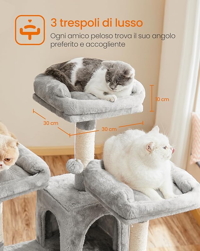 Tiragraffi per Gatti, XXL Posatoio, 162 cm, Grigio Chiaro PCT019W01