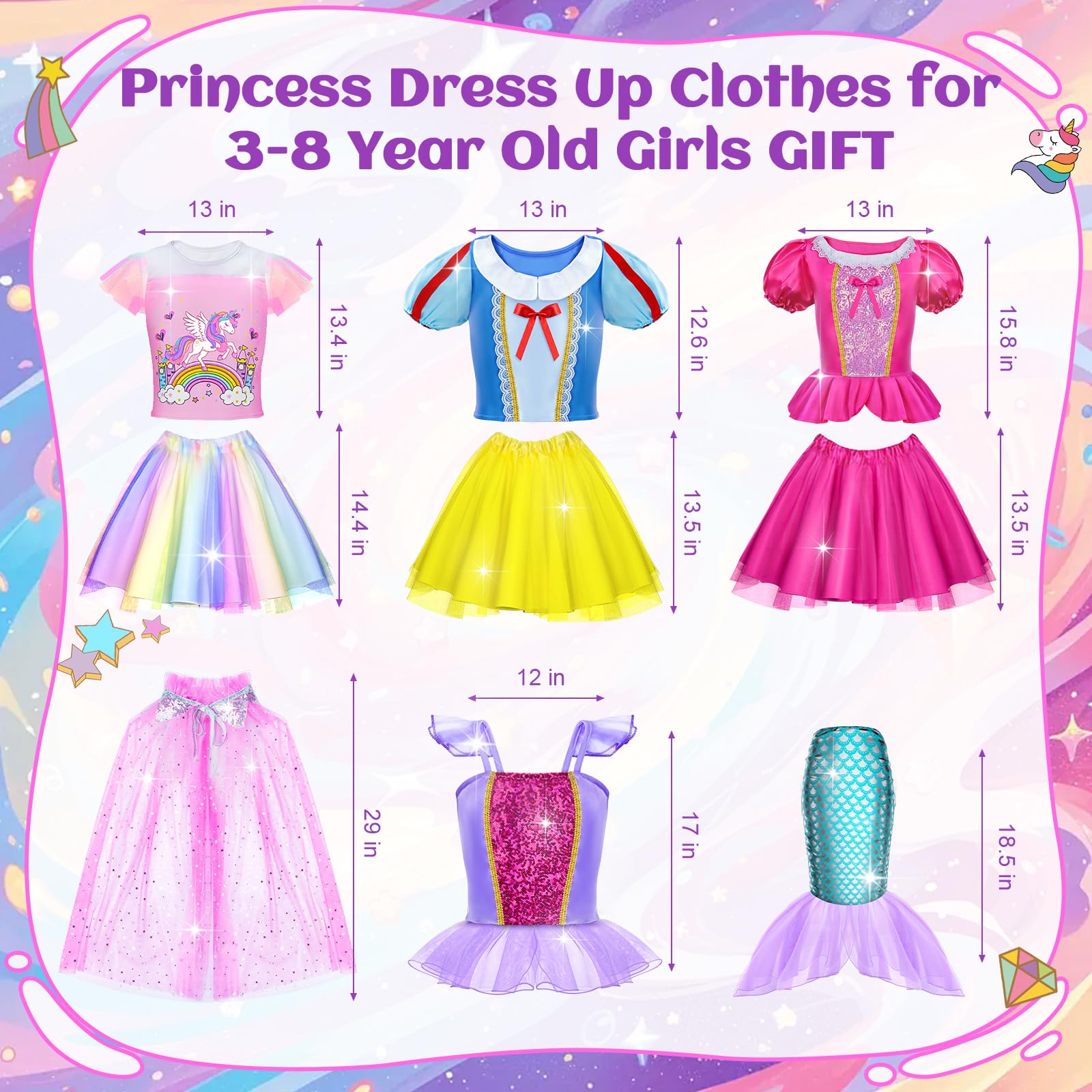 Tlooe Tlooe Princess Dress Up for Girls - Dress up Clothes for Toddler Girl,Role Play Costume Princess Toys Christmas Birthday Gifts Set for Age 3-8 Year Old