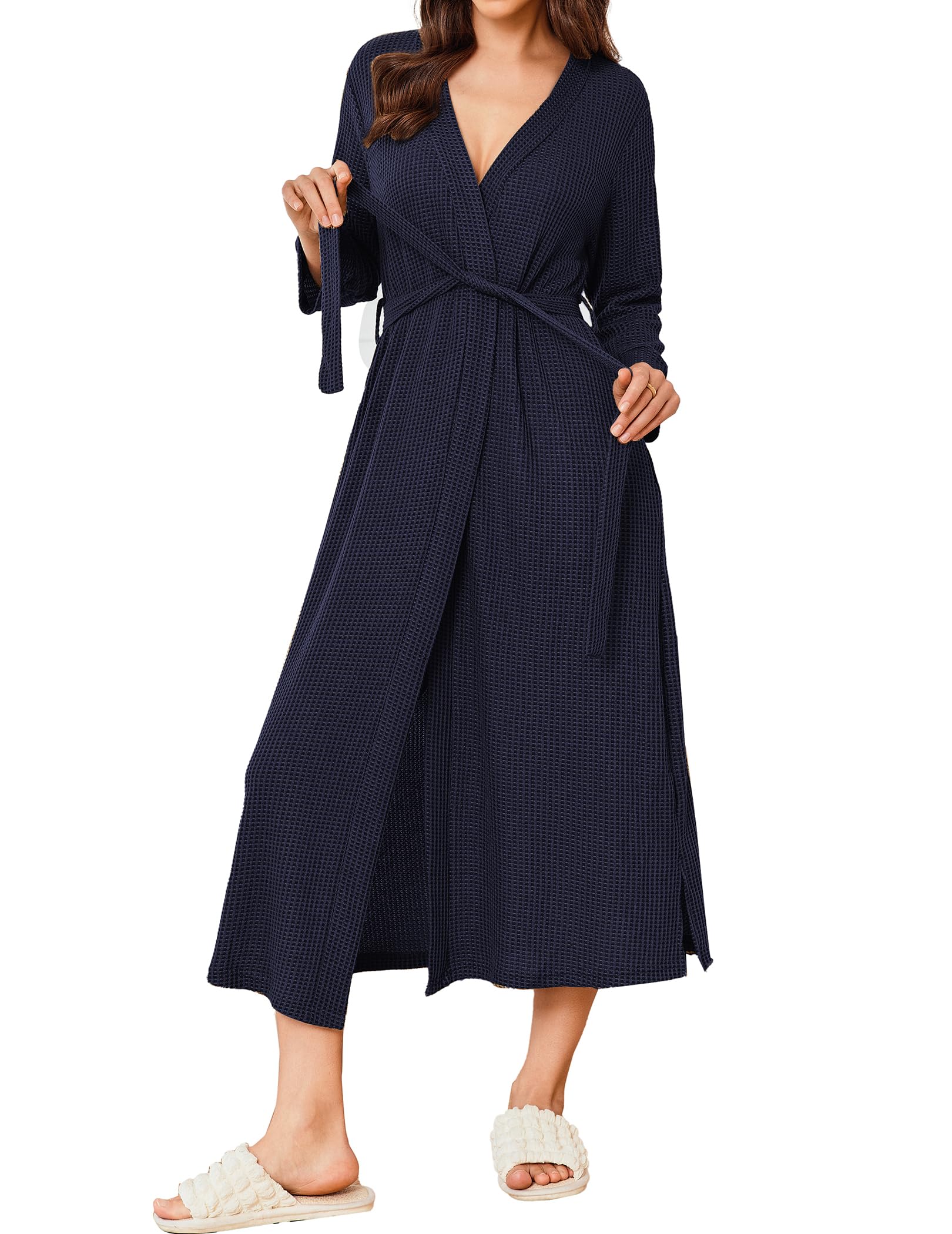 Photo 1 of Ekouaer Women's Robe Long Waffle Knit Bathrobe Lightweight Soft Kimono Robes Loungewear
