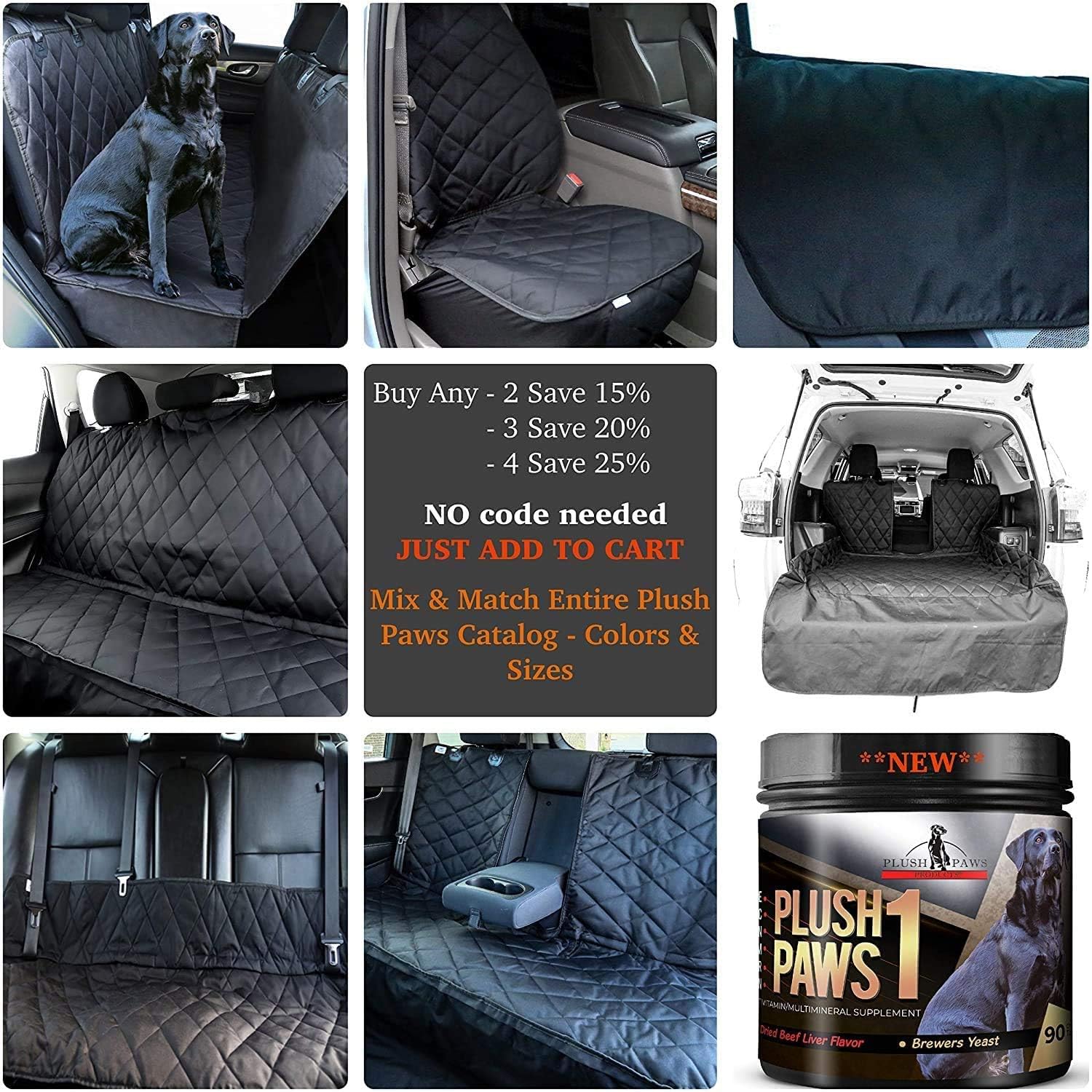 Plush Paws Waterproof Cargo Liner with Bumper and Side Panels, Large (Black) : Pet Supplies