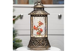 ZQQLITE Christmas Snow Globe Lantern Indoor Decor Cardinal with Music,6H Timer,USB Lined/Battery Operated Lighted Lantern for Christmas Festival Decoration Giftsts
