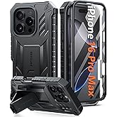 FNTCASE for iPhone 16 Pro-Max Case: Military Grade Drop Proof Protection Mobile Cover with Kickstand | Matte Textured Rugged Shockproof TPU | Protective Sturdy Phone Case - 6.9 inch Black