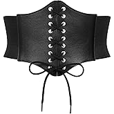 UpFind Women Elastic Wide Corset Waist Belt Vintage Lace-up Tied Waspie Corset Belts for Halloween Renaissance Punk Costume