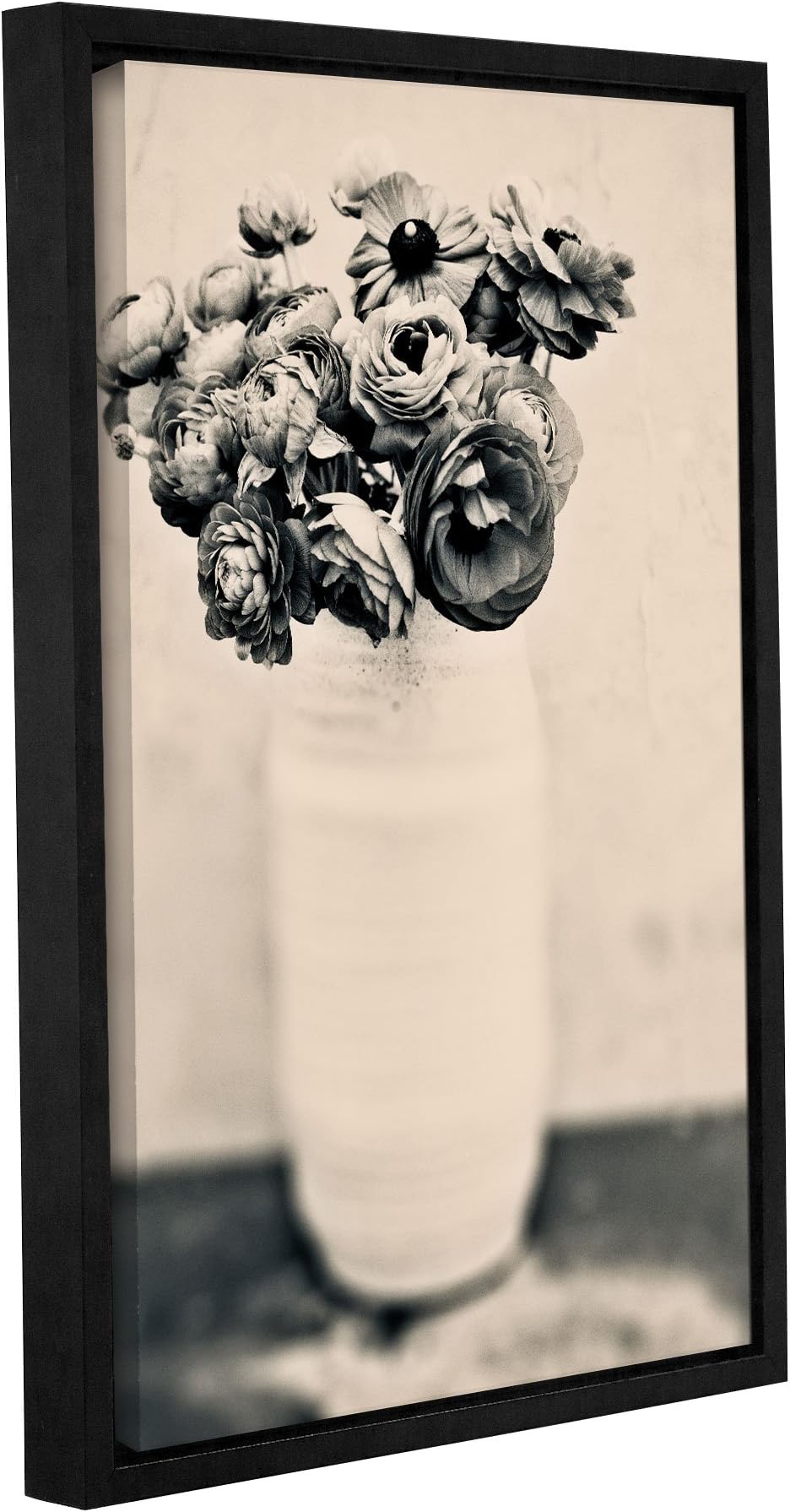 ArtWall Elana Ray's Black and White Ranunculus Gallery Wrapped Floater Framed Canvas, 16 x 24