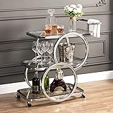 FERFALDER Home Bar Serving Carts 3 Tier Kitchen Carts on Wheels Mobile Bar Carts for Home Kitchen Dining Room Living Room Par