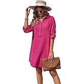 Zeagoo Women Summer Dress Cotton Linen Shirt Dress Button Down Tunic Dress Beach Cover Up Dress