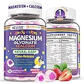 Neviss Magnesium Glycinate + Calcium Filled Gummies for Adults and Kids 4+, Kids Sleep Gummies Melatonin Free, Sugar Free Magnesium Supplement with B6 D3, L-Theanine for Zzz & Relax, Brain,Bone,Muscle