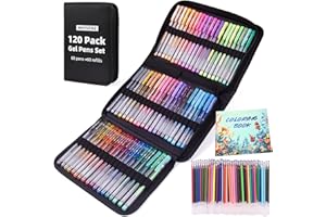 Mutsitaz 120 Packs Coloring Gel Pens Set, 60 Coloured Gel Pen with 60 Refills Set for Adult Colouring Books, Drawing,and Writ