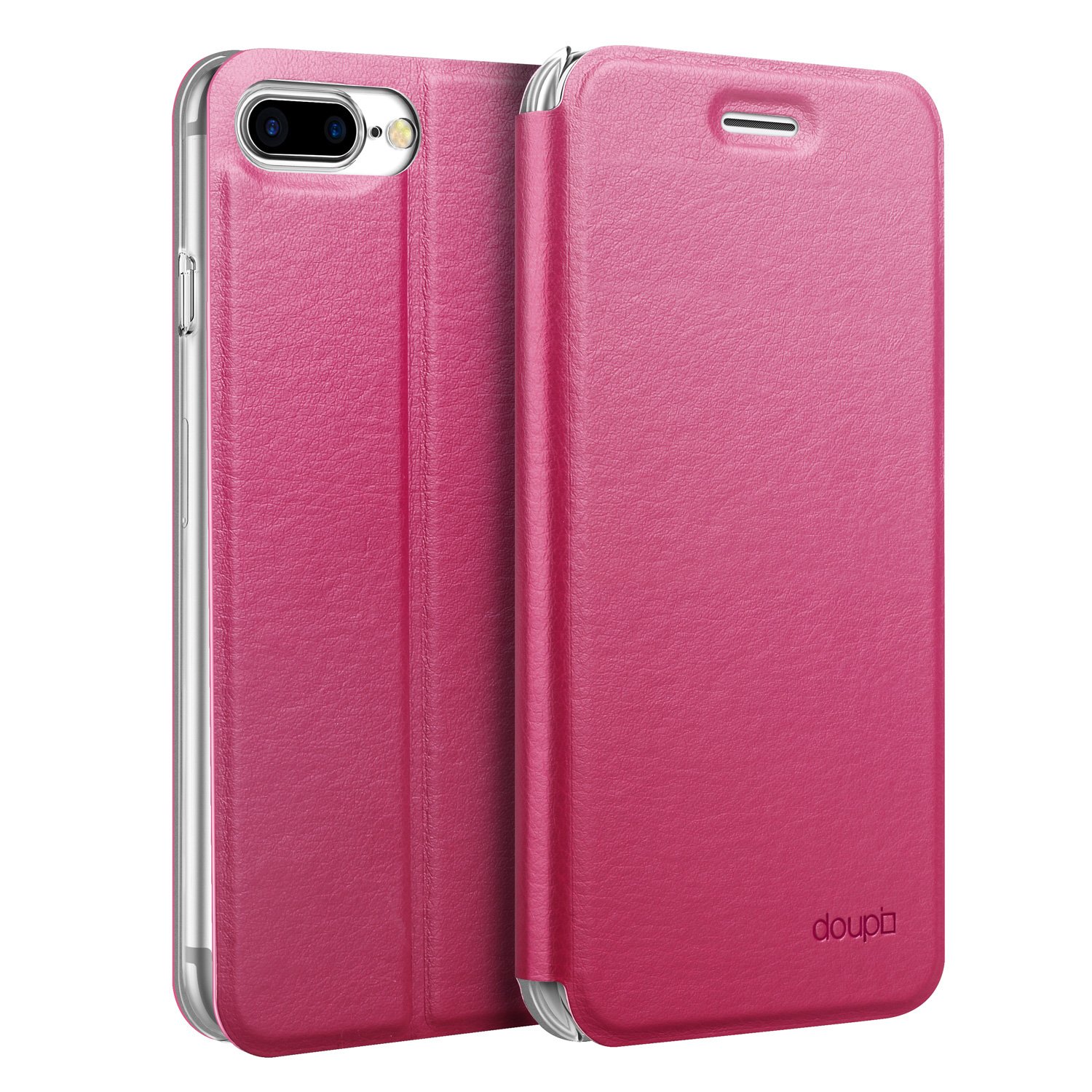doupi Flip Cover for iPhone 8/7 Plus (5.5 inch), Magnet Protective Flip Case Book Style Screen Protector Stand, red pink — image 1