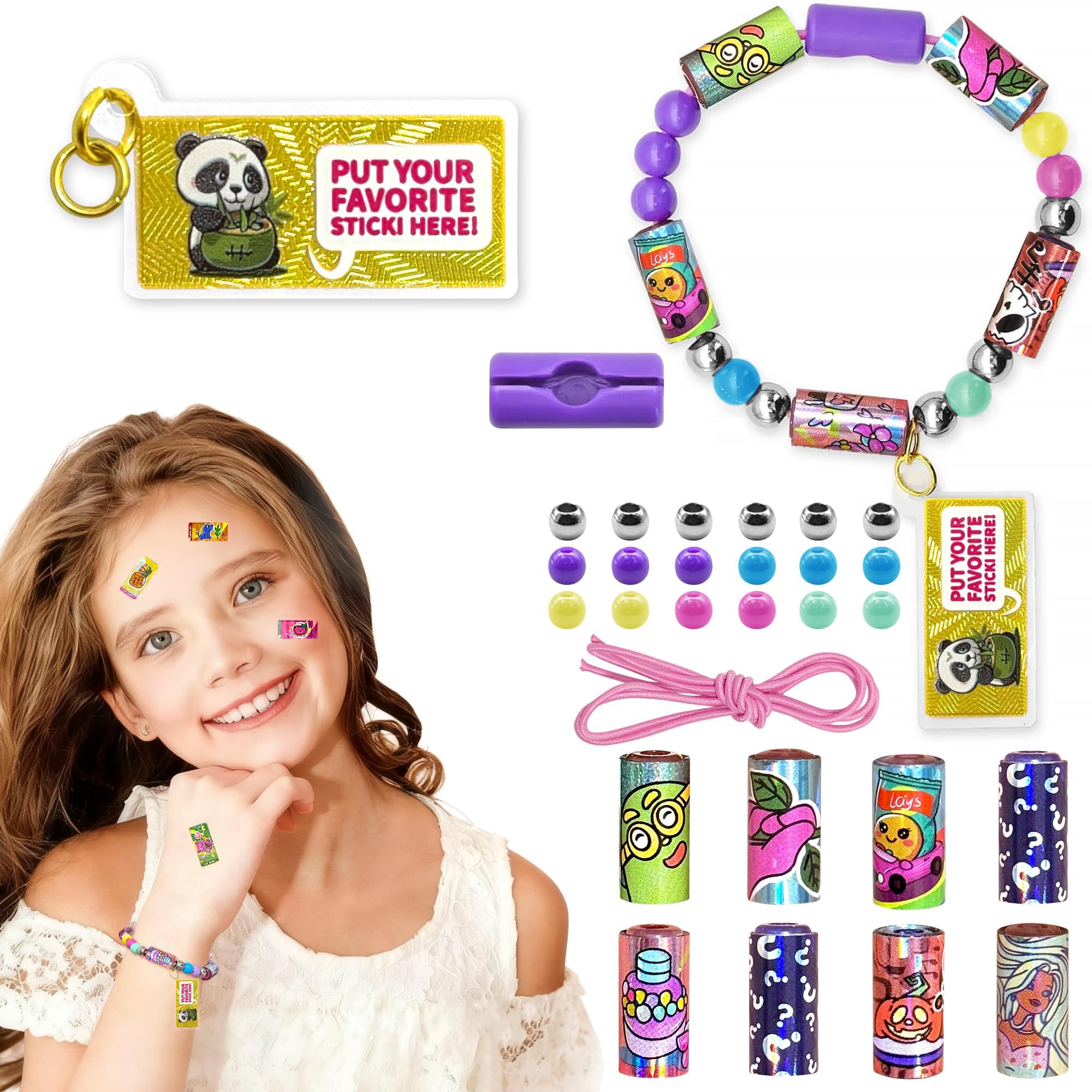 Creative Sticky Rolls Bracelet Making Kit for Kids – 80 Reusable Stickers, DIY Surprise Sticker Roll Craft for Girls & Boys Ages 5-12, Ideal Classroom & Party Gift Activity (80 Reusable Stickers)