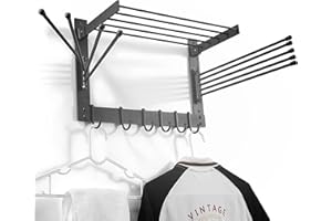 BATODA Laundry Clothes Drying Rack - Wall-Mounted Steel Laundry Clothes Organizer - Dryer Racks for Laundry Drying - Swivel Towel Hanger for Laundry Room - Space Saver in Bathroom (Steel)