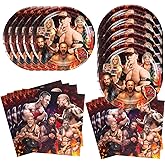 TENFEI 40Pcs Wrestling Party Supplies include 20 plates, 20 napkins for Wrestling birthday party decoration