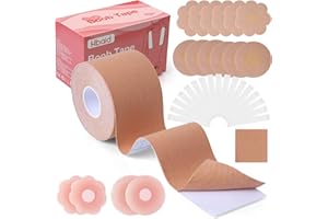Ultimate Breast Tape Kit for Women, 1 Roll Boob Tape, 8 Pairs Nipple Covers, 41pcs Fashion Tape Strips and Test Pad, Hypoallergenic, Waterproof & Reusable for Dresses, Weddings, Sports
