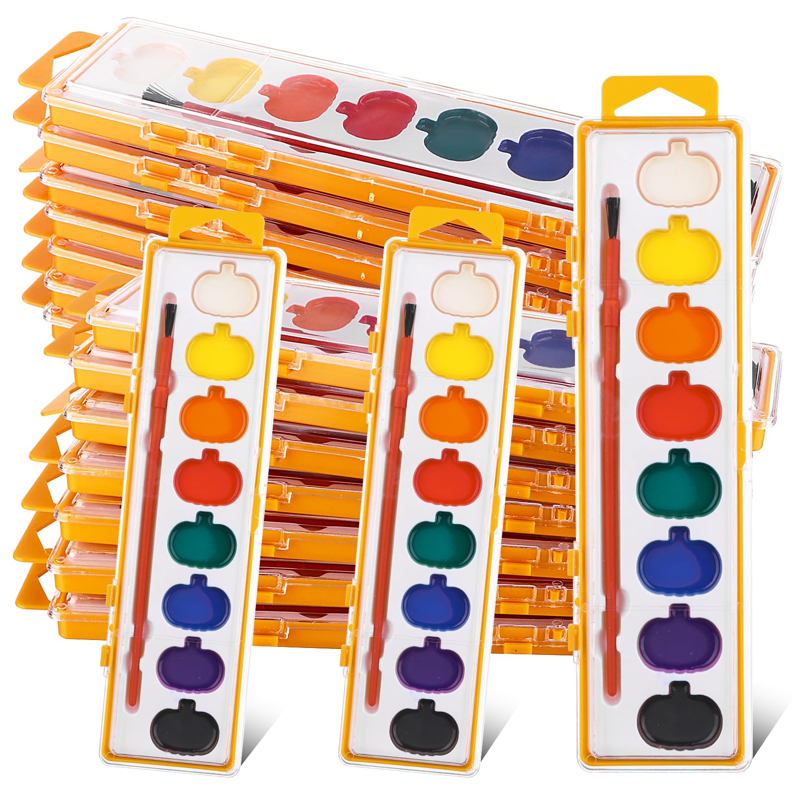 Photo 1 of LIUBUJINGYING 18 Pcs Halloween Pumpkin Watercolor Paint Set 8 Washable Colors with Brush Pumpkin Style Watercolor Painting Set Mini Paint Palette Trick or Treat Gift Bulk for Art Party Favor