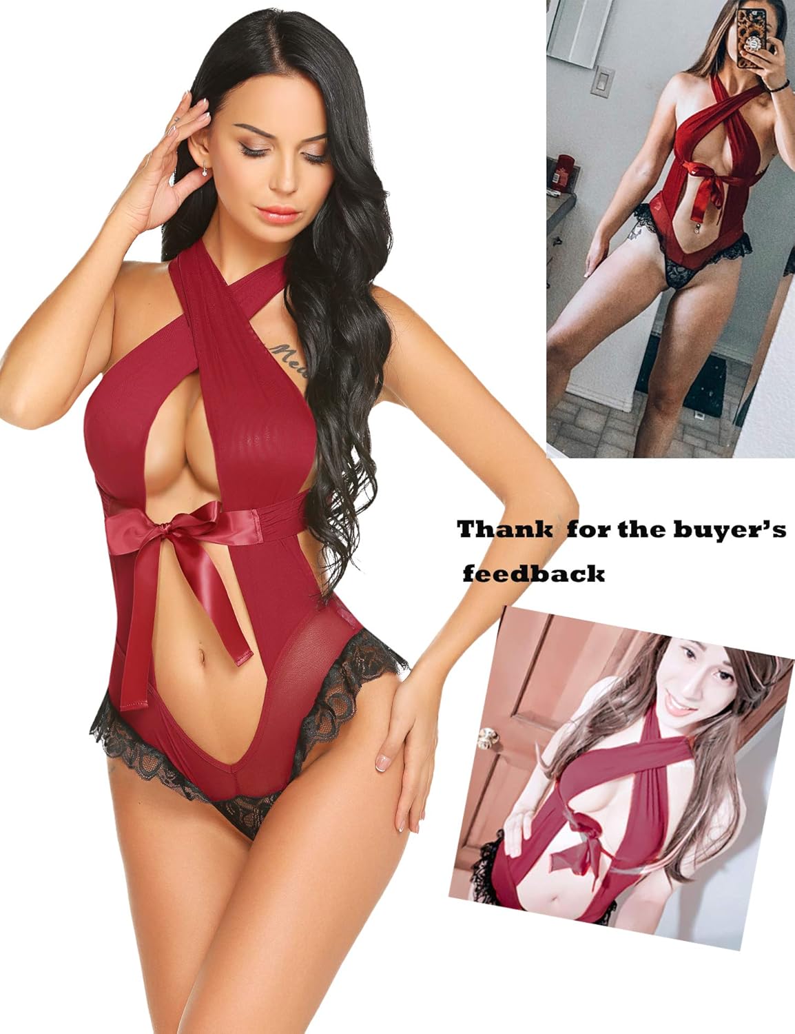 ADOME Women Lingerie Bandage Halter Teddy Cross Back Bodysuit Exotic Teddy Babydoll at  Women’s Clothing store
