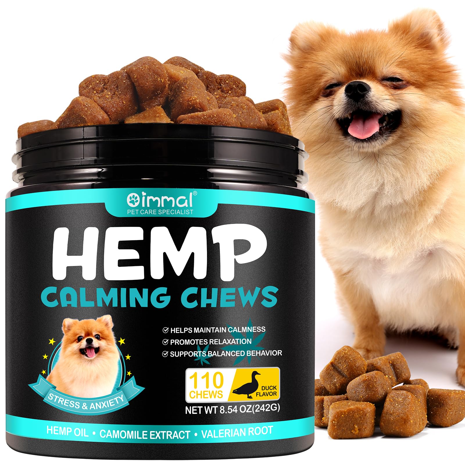 HRAMEX Calming Chews for Dogs (Duck Flavor 110 Chews),Helps Dog Anxiety & Stress Relief,Quiet Moments Dog Calming Treats,Dogs Anxiety Stress Relief, for All Breeds & Sizes 8.54 oz(242G)