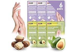 Innerest Original Derma Beauty Hand Mask 6 Pairs Moisture-Shea Butter + Avocado Hand Moisturizing Hand Care (Assort #2) Nail Care Essential, Soothing Gloves, Repair Gloves, Intense Hydration
